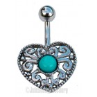 Heart Belly Bar with Blue Jewel