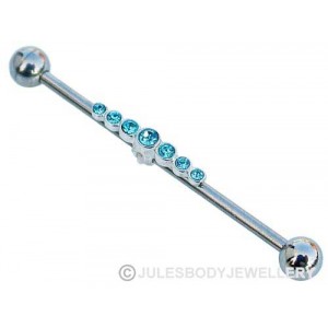 Scaffold Piercing Bar with Light Blue Stones