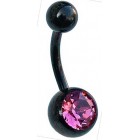 Black PVD Belly Bar with Pink Jewel